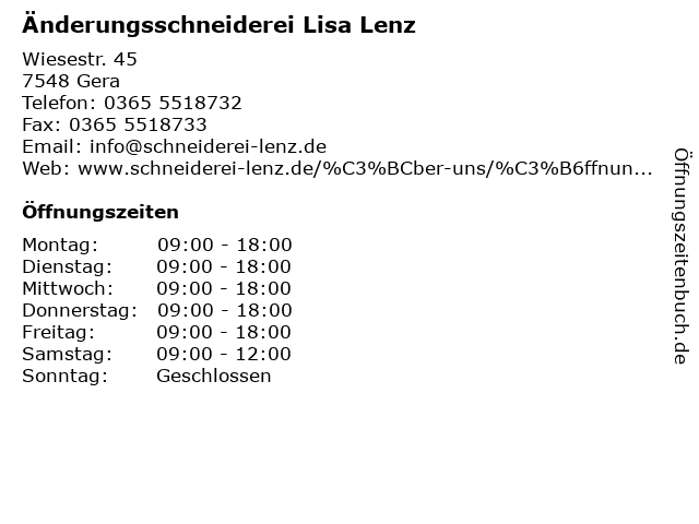Änderungsschneiderei Lisa Lenz in Gera: Adresse und Öffnungszeiten