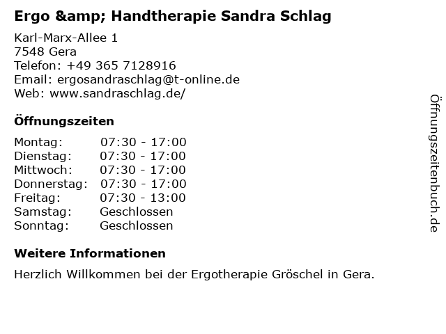Ergotherapie Gröschel in Gera: Adresse und Öffnungszeiten