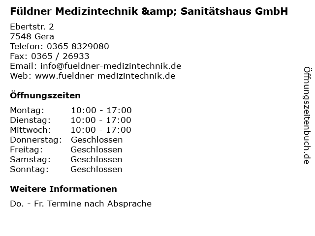 Füldner Medizintechnik & Sanitätshaus GmbH in Gera: Adresse und Öffnungszeiten