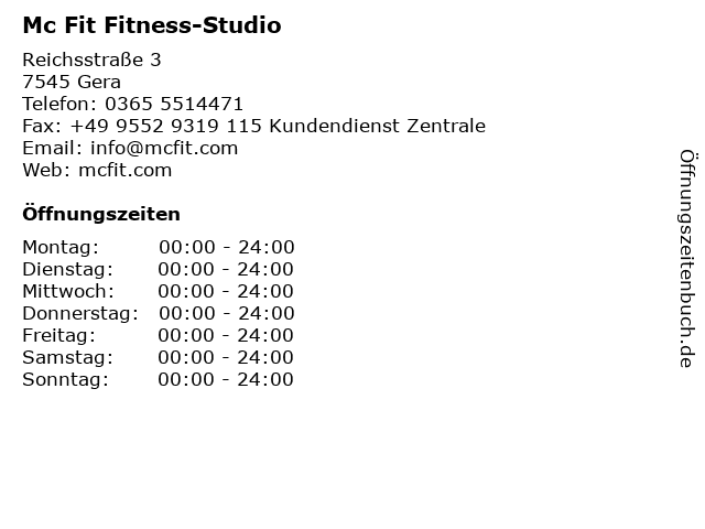 Mc Fit Fitness-Studio in Gera: Adresse und Öffnungszeiten