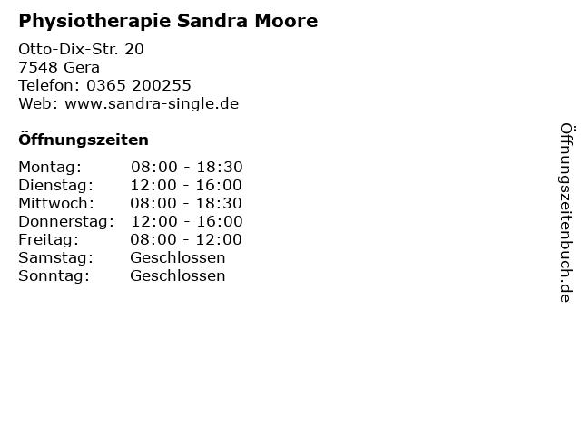 Physiotherapie Sandra Moore in Gera: Adresse und Öffnungszeiten