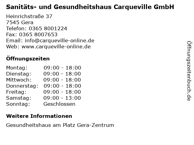 Sanitäts- und Gesundheitshaus Carqueville GmbH in Gera: Adresse und Öffnungszeiten