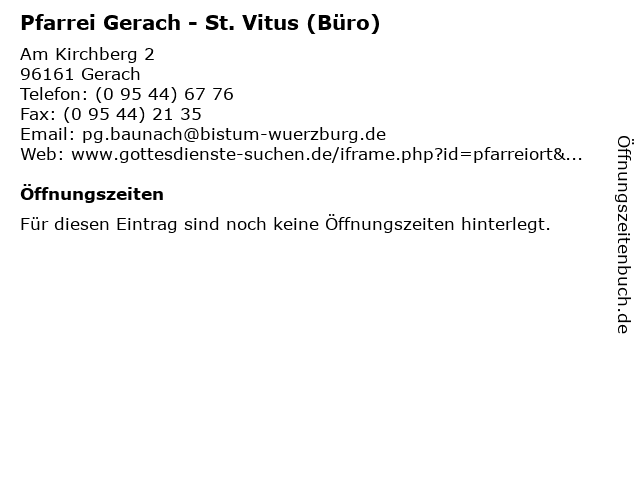 Pfarrei Gerach - St. Vitus (Büro) in Gerach: Adresse und Öffnungszeiten