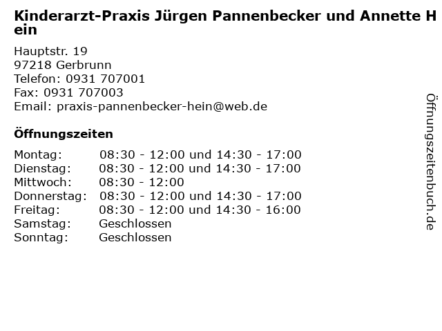 Kinderarzt-Praxis Jürgen Pannenbecker und Annette Hein in Gerbrunn: Adresse und Öffnungszeiten