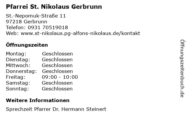 Pfarrei St. Nikolaus Gerbrunn in Gerbrunn: Adresse und Öffnungszeiten