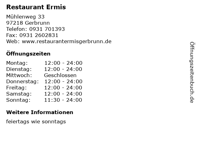 Restaurant Ermis in Gerbrunn: Adresse und Öffnungszeiten