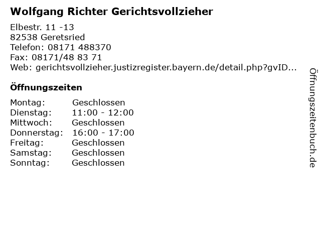 Wolfgang Richter Gerichtsvollzieher in Geretsried: Adresse und Öffnungszeiten