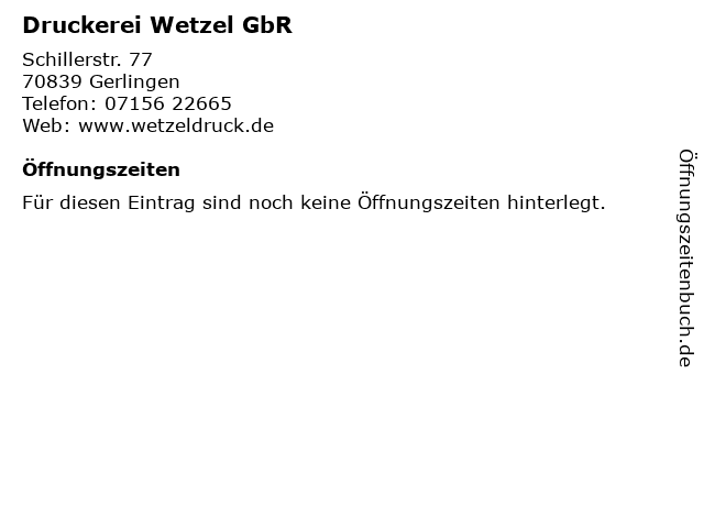 Druckerei Wetzel GbR in Gerlingen: Adresse und Öffnungszeiten