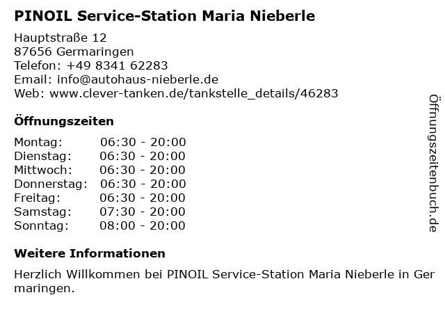 PINOIL Service-Station Maria Nieberle in Germaringen: Adresse und Öffnungszeiten