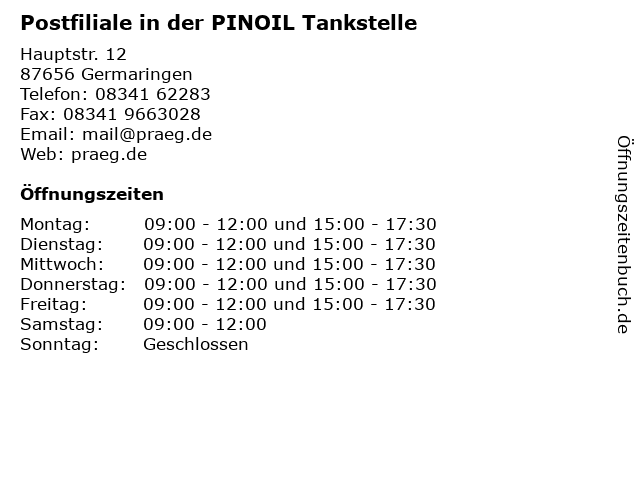 Postfiliale in der PINOIL Tankstelle in Germaringen: Adresse und Öffnungszeiten