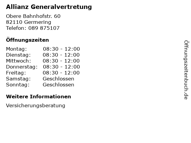 Allianz Generalvertretung in Germering: Adresse und Öffnungszeiten