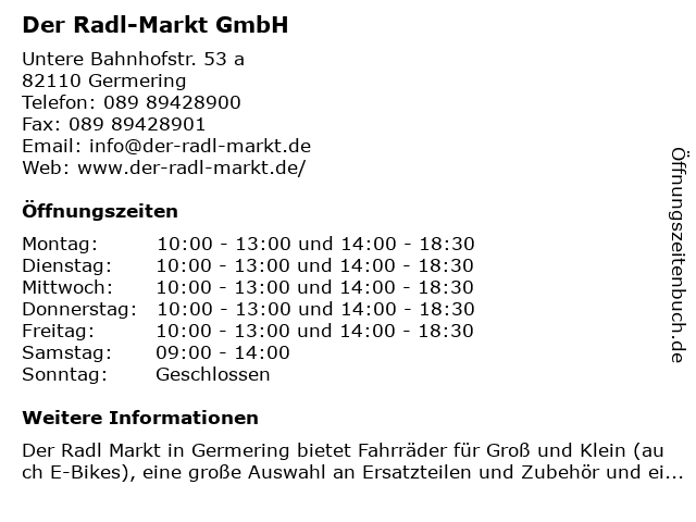 Der Radl-Markt GmbH in Germering: Adresse und Öffnungszeiten