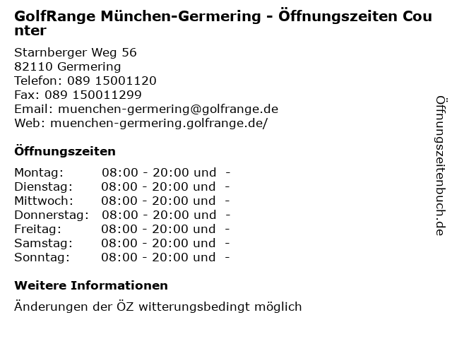 GolfRange München-Germering - Öffnungszeiten Counter in Germering: Adresse und Öffnungszeiten