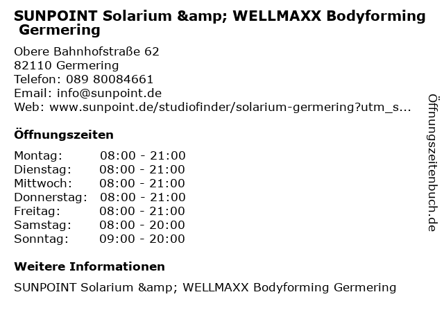 SUNPOINT Solarium & WELLMAXX Bodyforming Germering in Germering: Adresse und Öffnungszeiten