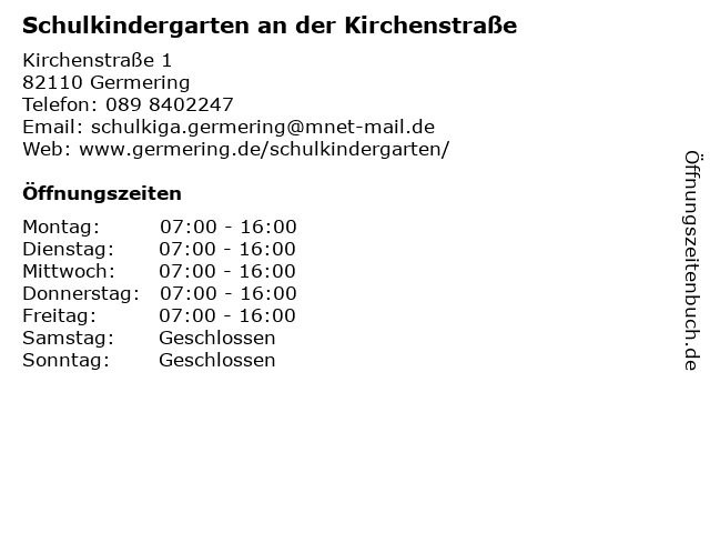 Schulkindergarten an der Kirchenstraße in Germering: Adresse und Öffnungszeiten