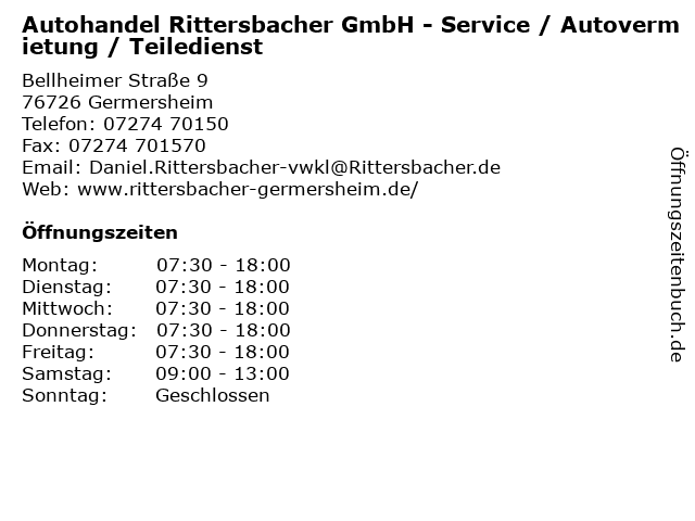 Autohandel Rittersbacher GmbH - Service / Autovermietung / Teiledienst in Germersheim: Adresse und Öffnungszeiten