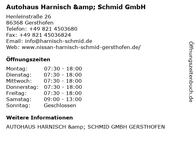 Autohaus Harnisch & Schmid in Gersthofen: Adresse und Öffnungszeiten