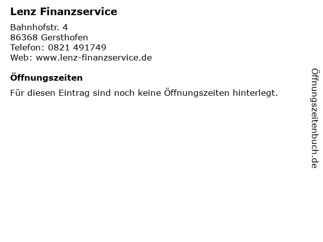 Lenz Finanzservice in Gersthofen: Adresse und Öffnungszeiten