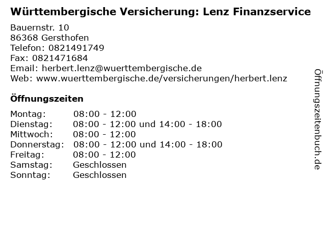 Württembergische Versicherung: Lenz Finanzservice in Gersthofen: Adresse und Öffnungszeiten