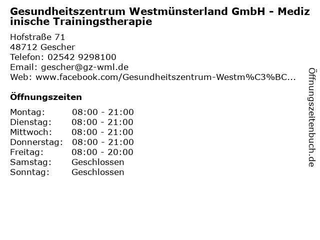 ᐅ Offnungszeiten Gesundheitszentrum Westmunsterland Hofstrasse