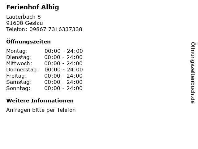 Ferienhof Albig in Geslau: Adresse und Öffnungszeiten