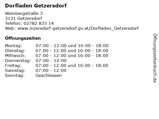 Dorfladen Getzersdorf in Getzersdorf: Adresse und Öffnungszeiten