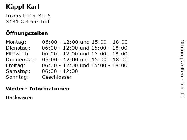 Käppl Karl in Getzersdorf: Adresse und Öffnungszeiten