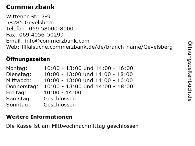 Commerzbank Gevelsberg in Gevelsberg: Adresse und Öffnungszeiten