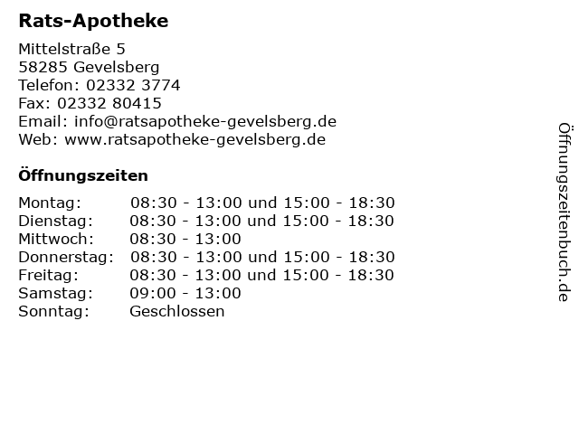 Rats-Apotheke in Gevelsberg: Adresse und Öffnungszeiten