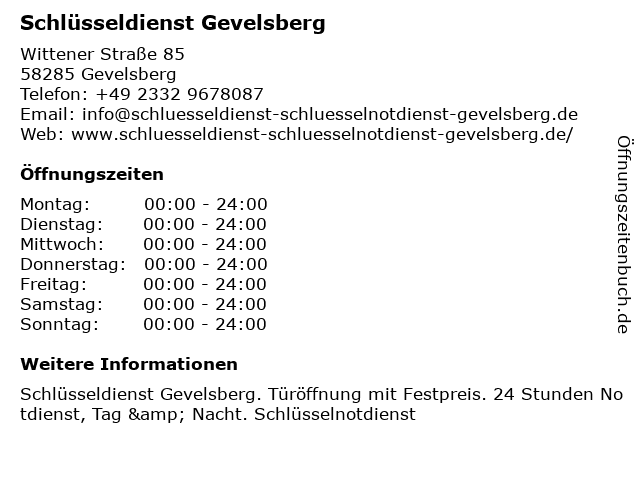 Schlüsseldienst Gevelsberg in Gevelsberg: Adresse und Öffnungszeiten