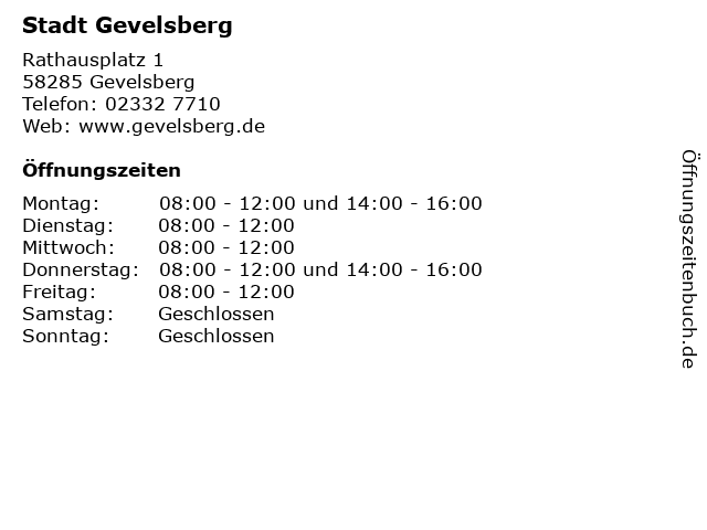 Stadt Gevelsberg in Gevelsberg: Adresse und Öffnungszeiten