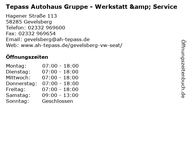 Tepass Autohaus Gruppe - Werkstatt & Service in Gevelsberg: Adresse und Öffnungszeiten