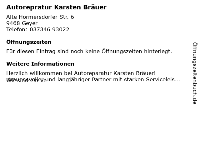Autorepratur Karsten Bräuer in Geyer: Adresse und Öffnungszeiten