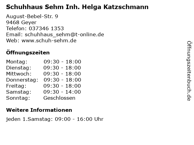 Schuhhaus Sehm Inh. Helga Katzschmann in Geyer: Adresse und Öffnungszeiten