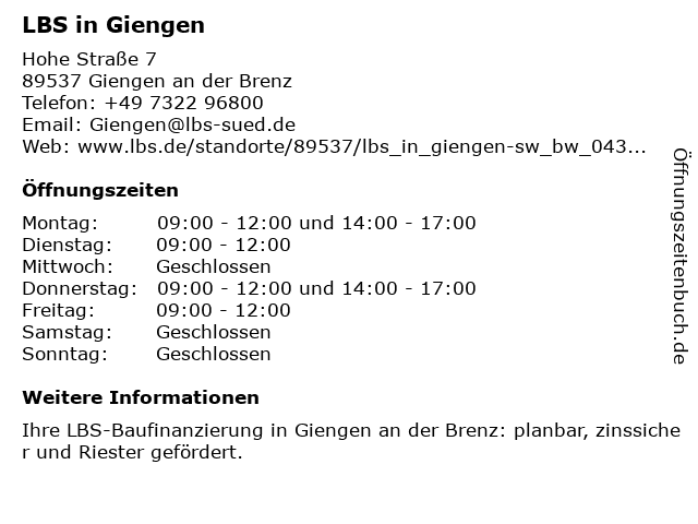 LBS in Giengen in Giengen an der Brenz: Adresse und Öffnungszeiten