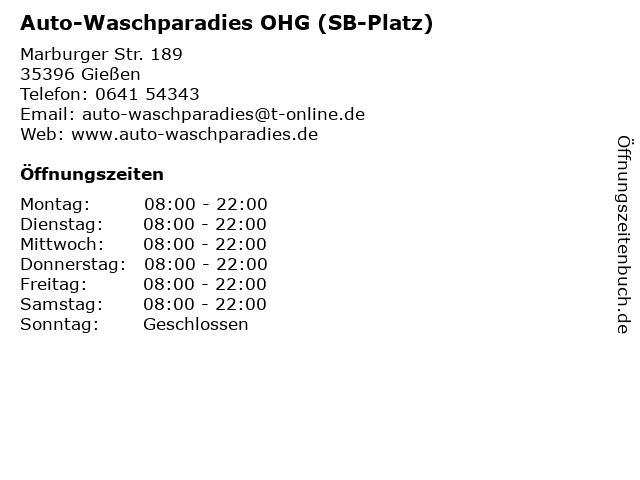 Auto-Waschparadies OHG (SB-Platz) in Gießen: Adresse und Öffnungszeiten