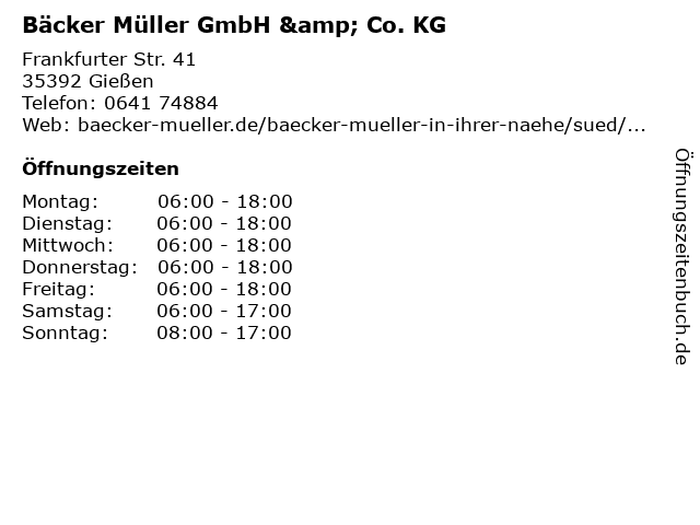 Bäcker Müller GmbH & Co. KG in Gießen: Adresse und Öffnungszeiten
