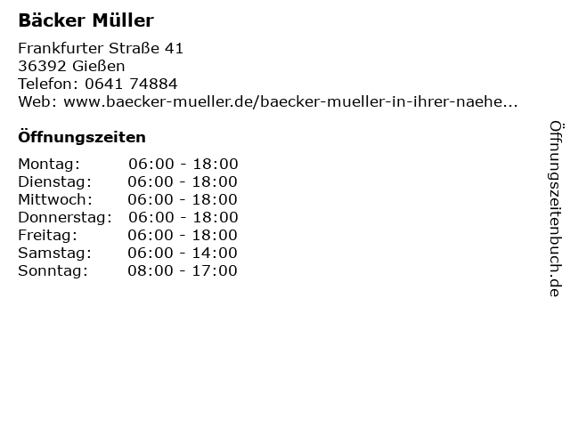 Bäcker Müller in Gießen: Adresse und Öffnungszeiten