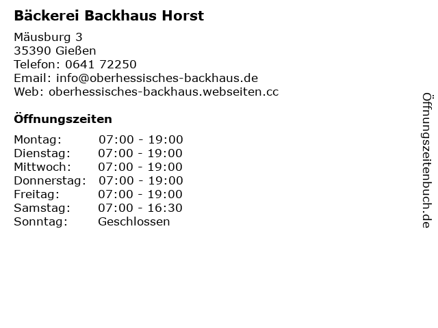 Bäckerei Backhaus Horst in Gießen: Adresse und Öffnungszeiten