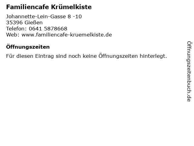 Familiencafe Krümelkiste in Gießen: Adresse und Öffnungszeiten