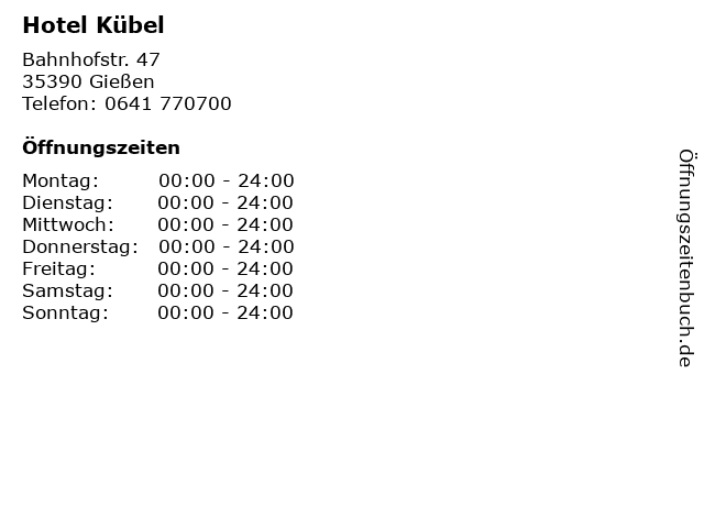 Hotel Kübel in Gießen: Adresse und Öffnungszeiten