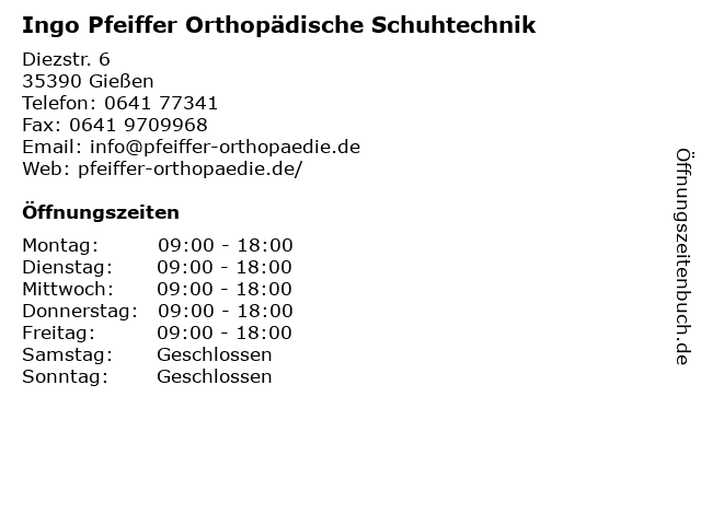 Ingo Pfeiffer Orthopädische Schuhtechnik in Gießen: Adresse und Öffnungszeiten