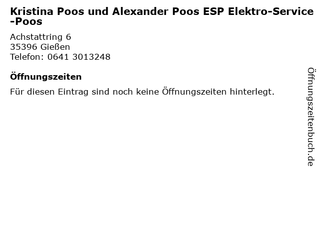 Kristina Poos und Alexander Poos ESP Elektro-Service-Poos in Gießen: Adresse und Öffnungszeiten