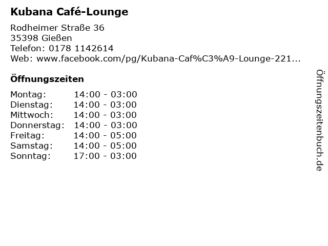 Kubana Café-Lounge in Gießen: Adresse und Öffnungszeiten