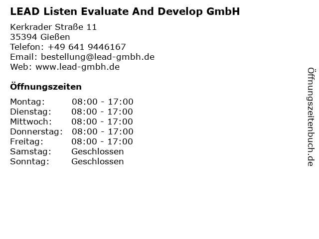 LEAD Listen Evaluate And Develop GmbH in Gießen: Adresse und Öffnungszeiten