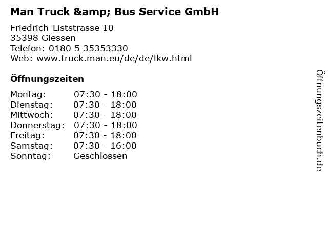 Man Truck & Bus Service GmbH in Giessen: Adresse und Öffnungszeiten