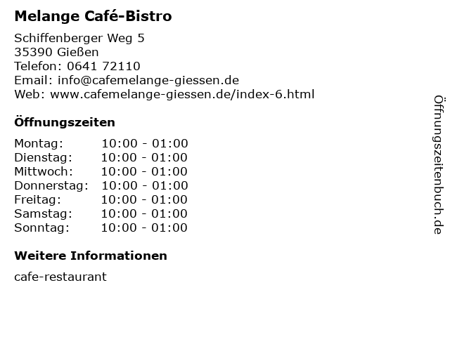 Melange Café-Bistro in Gießen: Adresse und Öffnungszeiten