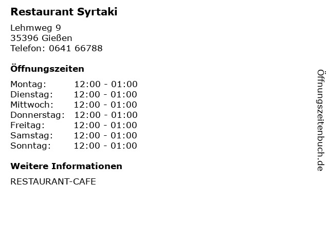 Restaurant Syrtaki in Gießen: Adresse und Öffnungszeiten