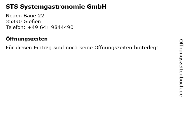 STS Systemgastronomie GmbH in Gießen: Adresse und Öffnungszeiten