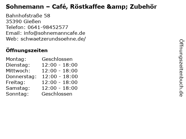 Sohnemann – Café, Röstkaffee & Zubehör in Gießen: Adresse und Öffnungszeiten